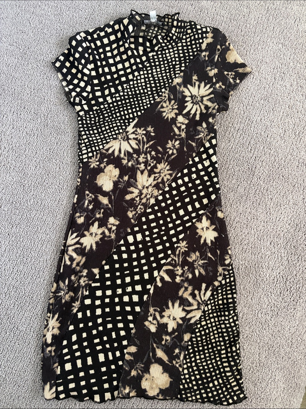 Urban Outfitters Black and Cream Pattern-Mix Midi Dress